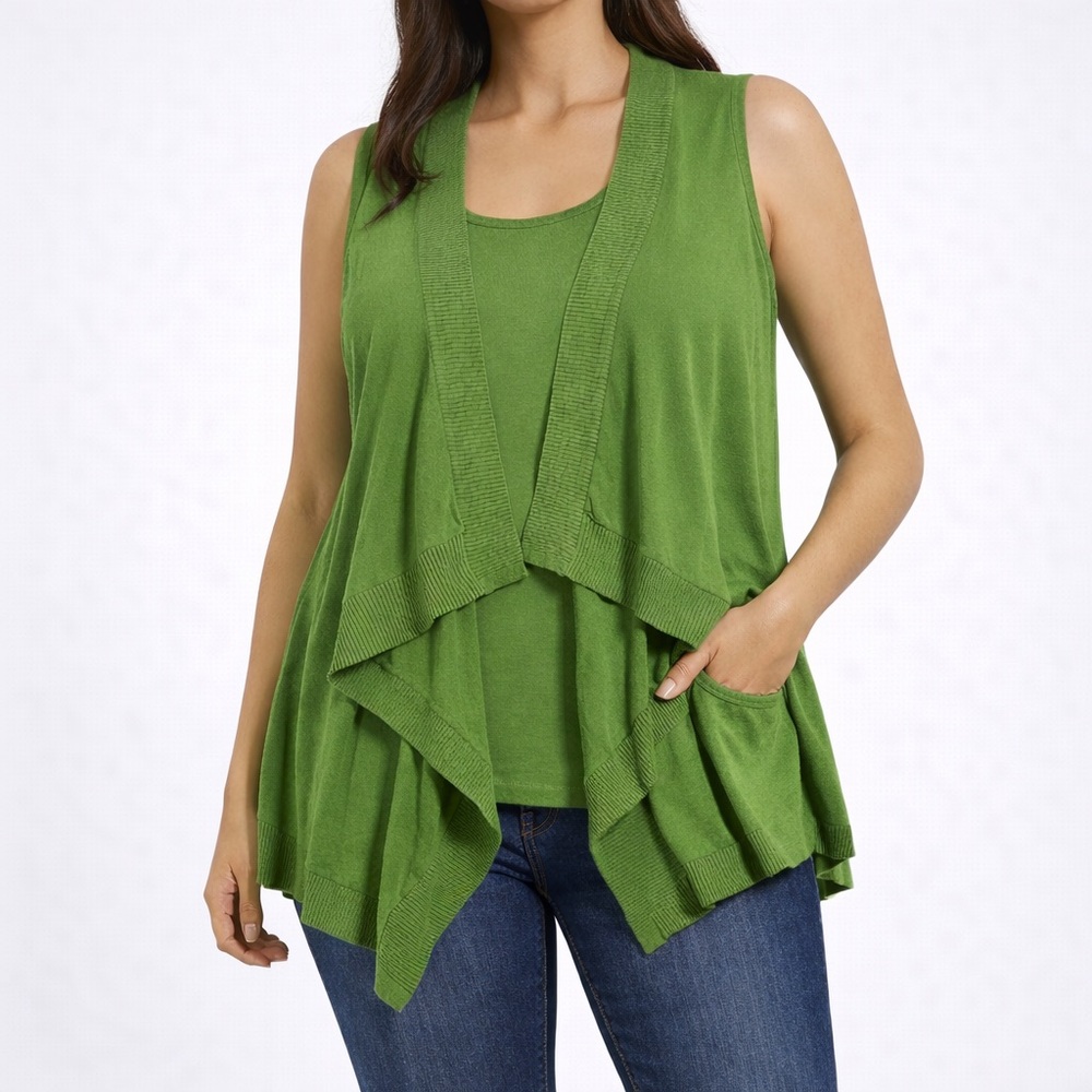 SOLD Michael Kors Sweater Womens XL Green 2 in 1 Sleeveless Cardigan Lagenlook